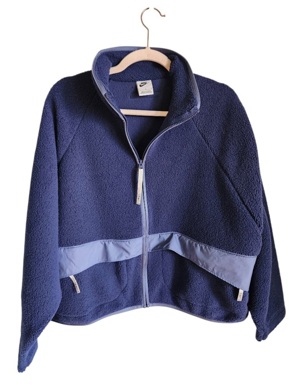 Nike Sportswear Large Blue Women's High Pile Sherpa Jacket Pockets Soft Full Zip